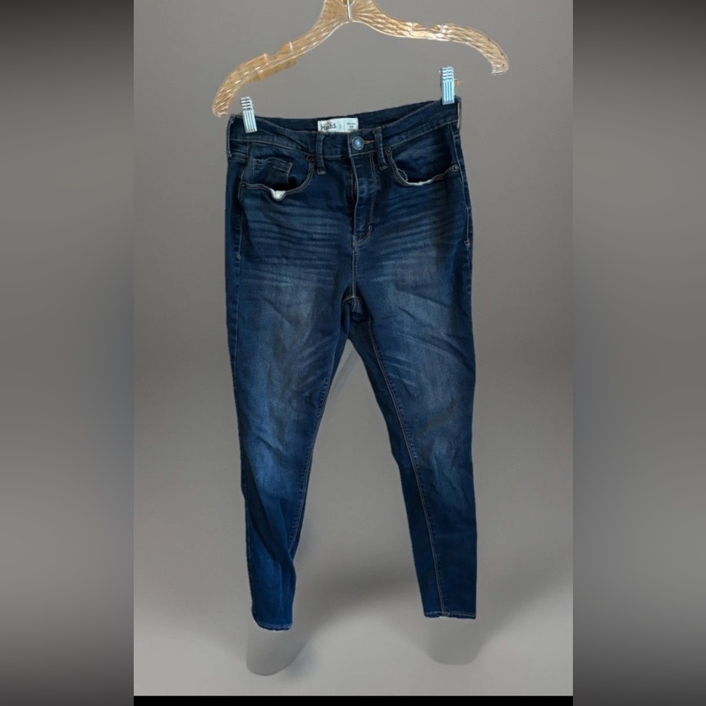 Mudd Womens Size 7 High Rise Jean Legging Dark Blue Denim Stretch Unhemmed